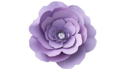 Large purple paper flower blooming on transparent background