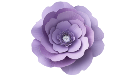 Large purple paper flower blooming on transparent background