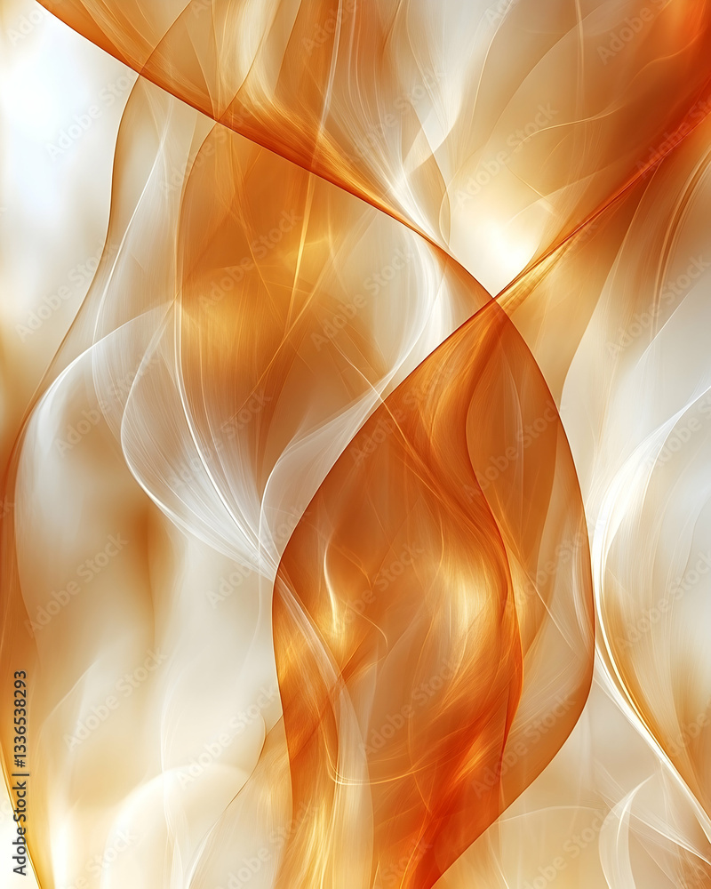 Poster abstract art featuring flowing, translucent orange and white forms creating a dynamic, ethereal visu
