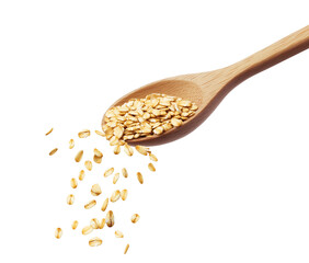 Wooden Spoon with Rolled Oats for Breakfast