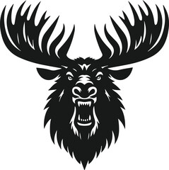 angry moose wide antlers silhouette vector