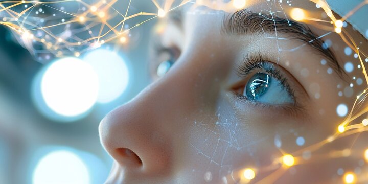 Healthcare Innovation and Medical Technology with Doctor Concept. Close-Up View of Human Eye with Digital Patterns