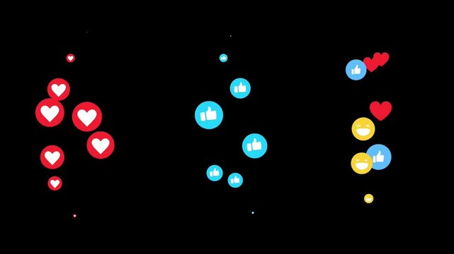 Facebook live reactions of emojis and icons animation in 4K alpha channel. Easy to use in any video. Social media live reactions live-stream, live chat, Live-style animated icon, and chat in 4K.