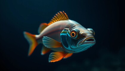 Fototapeta premium A Vibrant Marine Fish with Striking Colors and Intricate Fin Details, Swimming Gracefully in a Dark Aquatic Environment