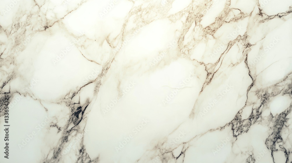 Poster close-up of elegant white marble texture with subtle brown veining and soft lighting.