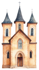 Fototapeta premium PNG Vintage European church architecture illustration watercolor.