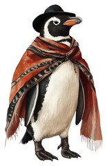Naklejka premium PNG Penguin in an Argentinian gaucho outfit with a poncho penguin animal clothing.