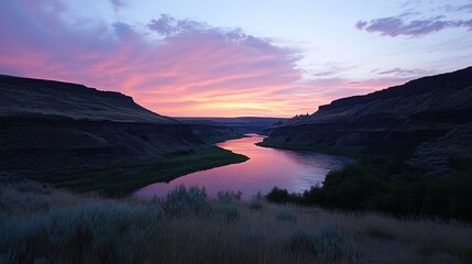 Serene Sunset over River Canyon