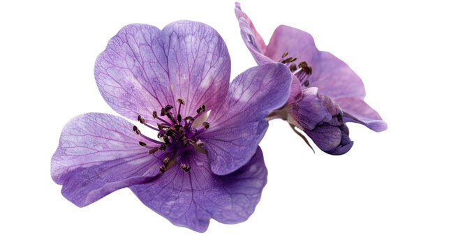 Two purple flowers blooming with transparent background