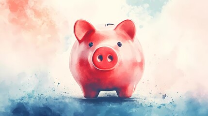 Stylized piggy bank with cash, illustrating personal finance, economic strategy, and budgeting ideas, ideal for business finance concepts, digital book illustration