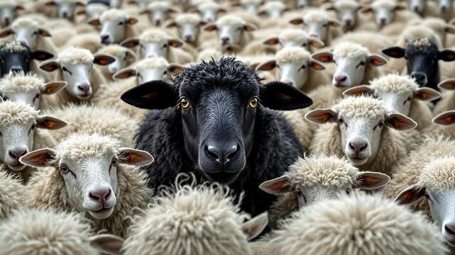 Black Sheep in White Flock Draws Eyes with Striking Contrast and Unique Community Presence