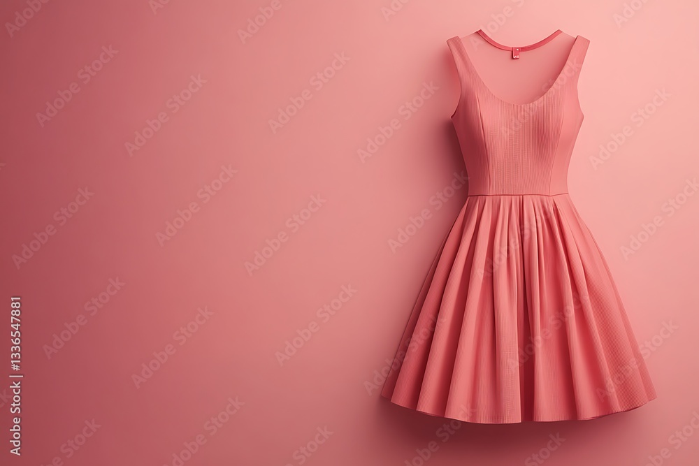 Poster a beautiful summer dress displayed on a soft pink background with enough space for adding product de