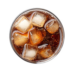 Iced Cola with Glowing Ice Cubes Refreshing Carbonated Drink on White Background