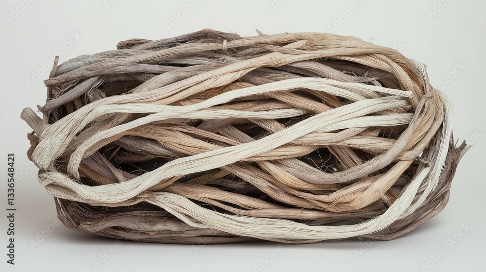 Poster close-up of a ball of yarn. the yarn is made up of multiple strands of different shades of brown and