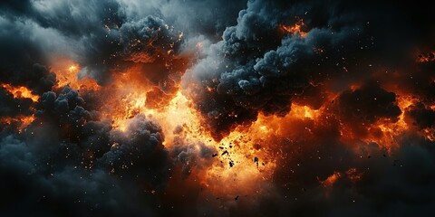 Fototapeta premium A massive explosion with thick smoke and fire, creating an intense visual effect.