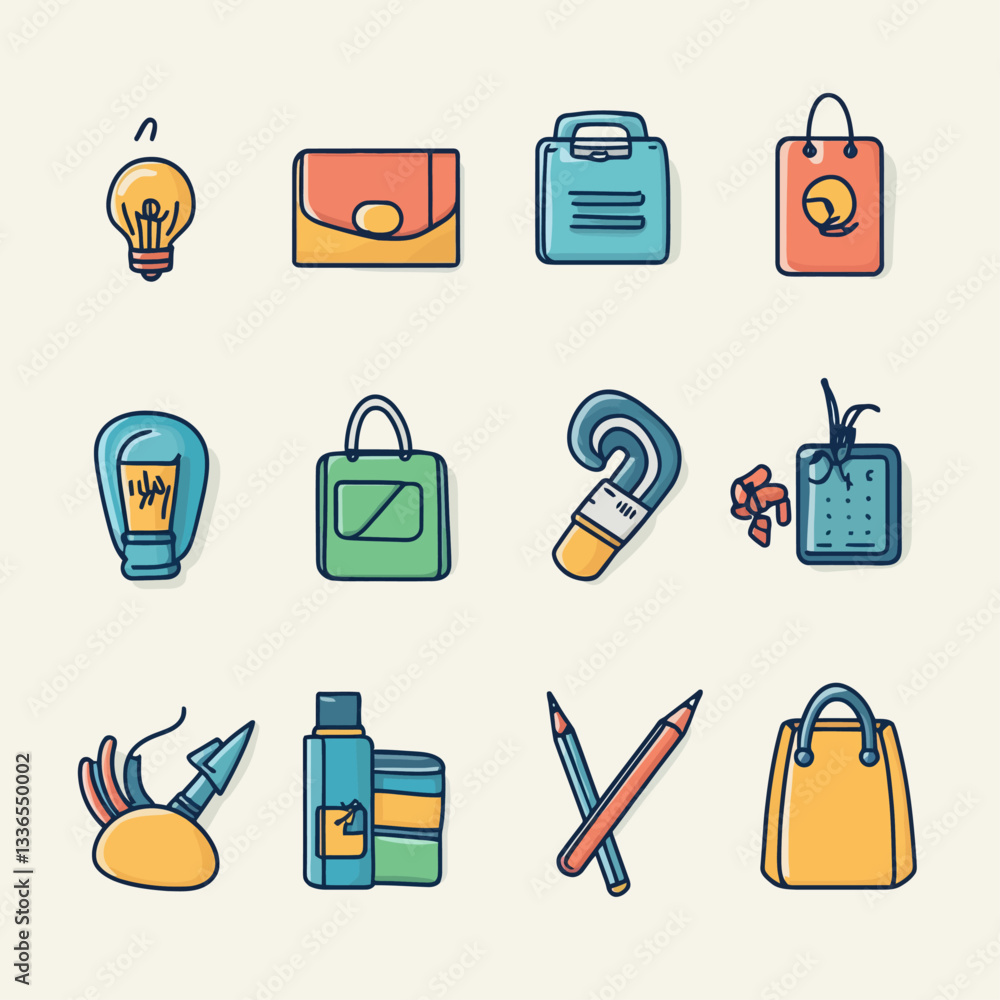 Poster Vector set of different illustrated objects and icons in a colorful design