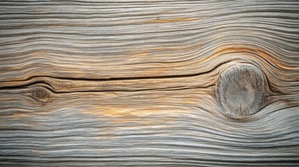 Fototapeta premium Close-up of rustic weathered wood plank with knots and grain texture.