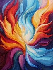 Obraz premium A vibrant abstract artwork featuring swirling colors of red, orange, blue, and yellow, creating a dynamic, flowing composition.