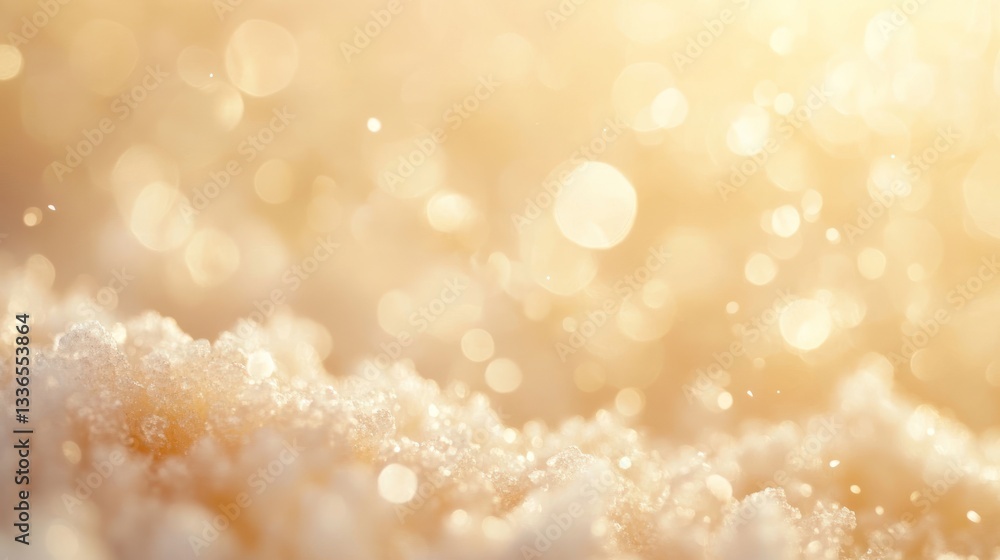 Poster close-up of sparkling snow texture with blurred bokeh background.