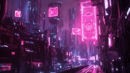Futuristic city neon lights night cityscape