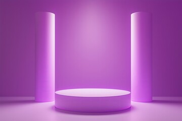 3d render. Abstract modern minimal pastel violet background illuminated with bright light. Showcase scene with cylinder podium for product presentation