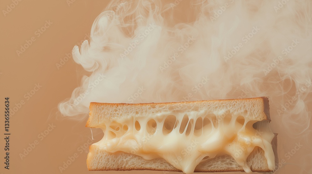 Poster digital illustration of a slice of bread with a layer of melted cheese on top. the bread appears to 