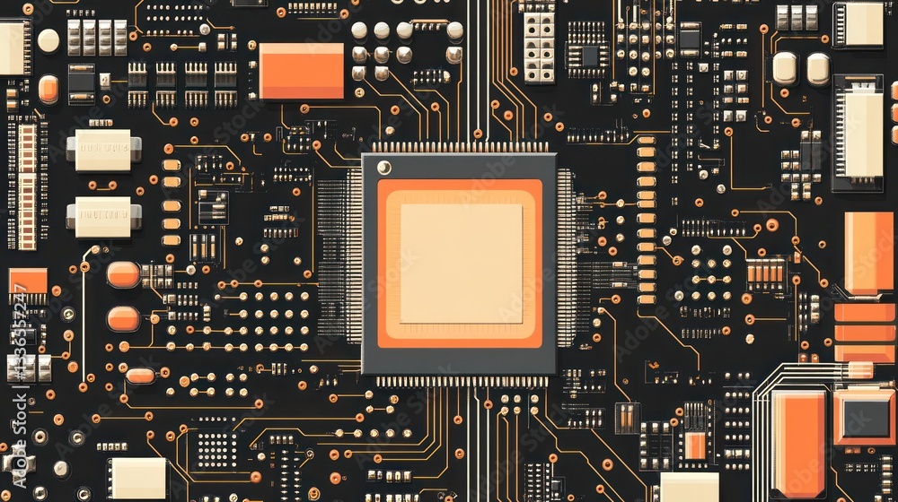 Poster close-up of a circuit board with a central processor.