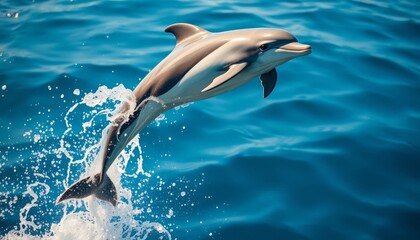 Naklejka premium A Graceful Dolphin Leaps from the Ocean's Depths, Creating a Stunning Display of Aquatic Ballet
