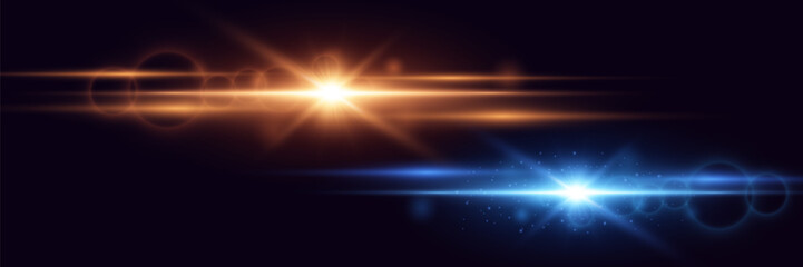 Bright yellow and blue flash effect. Flash of light on blue background. Vector. EPS 10.