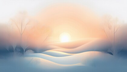 Subtle pastel illustration of a fresh sunrise with soft misty hues, symbolizing new beginnings, hope, and calm, perfect for wellness, motivation, and nature themes.