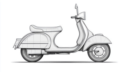 Obraz premium vintage scooter illustration in minimalist style, showcasing its classic design and curves. scooter features comfortable seat and sleek body, evoking nostalgia and charm
