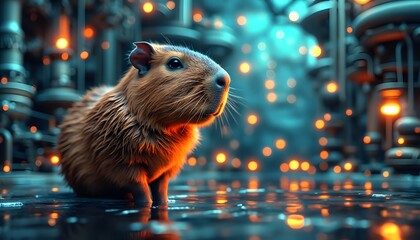 Capybara in Futuristic Cityscape