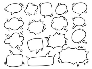 Fototapeta premium Speech Bubbles hand drawn doodle comic bubble chat. Vector Illustration