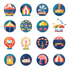 Carnival Icons Set: Ferris Wheel, Tent, Amusement Park, and Circus