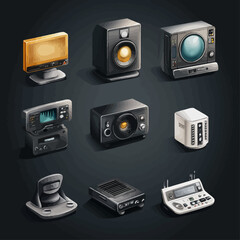 Audio Equipment Set: Speaker, Monitor, Radio, Console and Amplifier Isolated