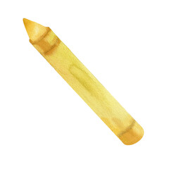Yellow crayon hand drawn watercolor illustration.School and kindergarten painting tool, colored pencil for art school,poster, sticker design