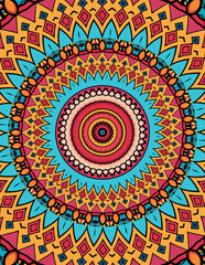 A captivating mandala design featuring intricate patterns and a colorful array of shapes