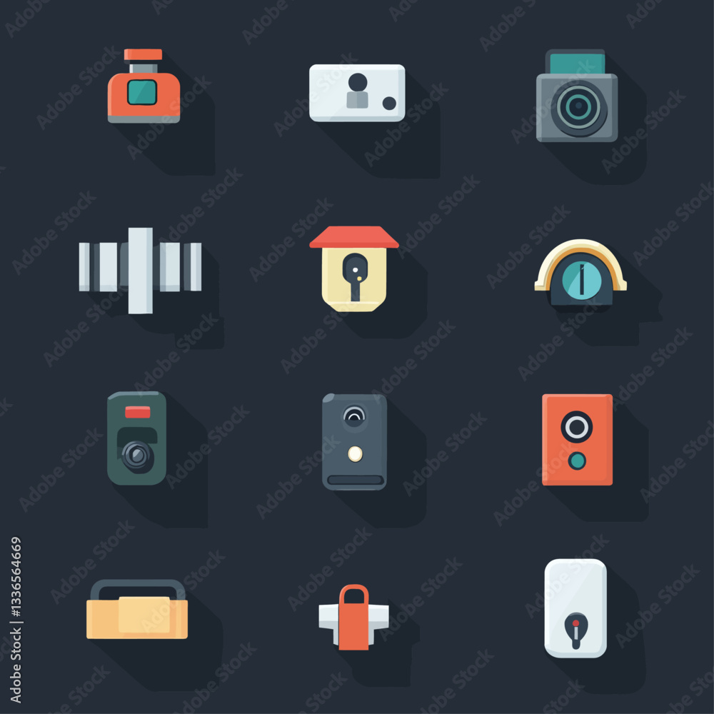 Poster set of modern icons for technology and security. flat design elements.