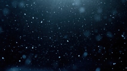 Abstract Close-Up of Snowflakes Falling on a Dark Blurred Background