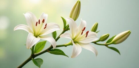 Obraz premium Delicate branch with intertwined lily stems and leaves, botanical, flora