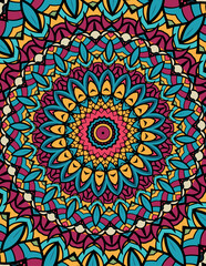 Detailed Circular Mandala with Layered Geometric and Floral Elements