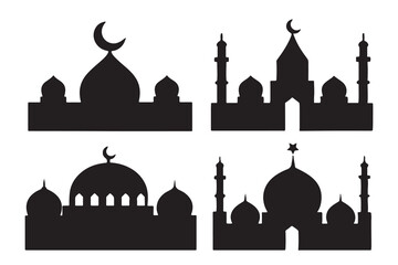 isolated black silhouette of a mosques set, black silhouette mosque set vector illustration
