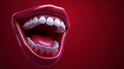 Naklejka premium Open Mouth Smiling with White Teeth on Dark Red Background