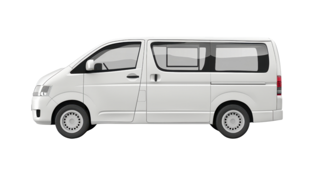 White minivan isolated on transparent background showing left side - Powered by Adobe