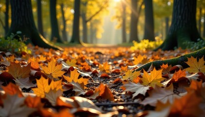forest floor is covered in fallen leaves and twigs, twigs, leaf litter, autumn