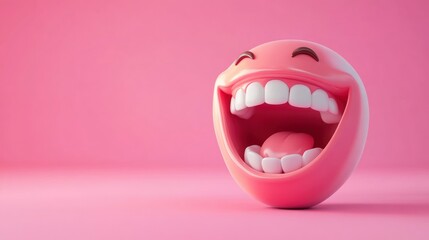 Naklejka premium Laughing Emoji with Big Smile on a Pink Background Concept