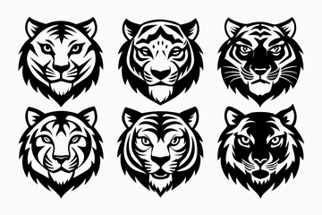 Obraz premium tiger head icon line art silhouette vector illustration