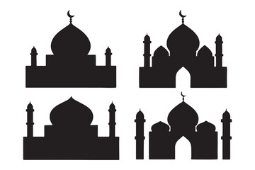 isolated black silhouette of a mosques set, black silhouette mosque set vector illustration