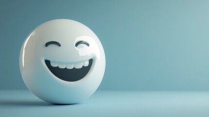 Happy Emoji Ball Laughing with Closed Eyes on Blue Background