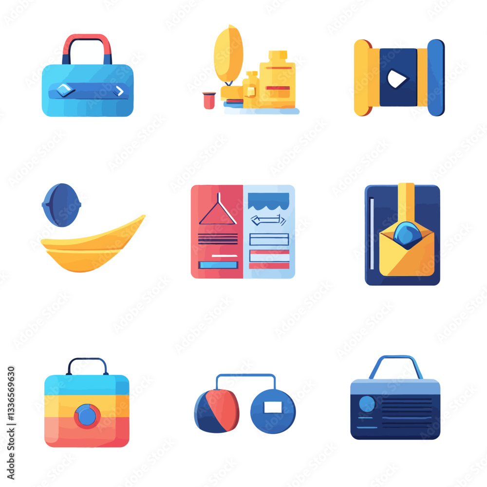 Poster abstract vector illustration set of various objects and icons.